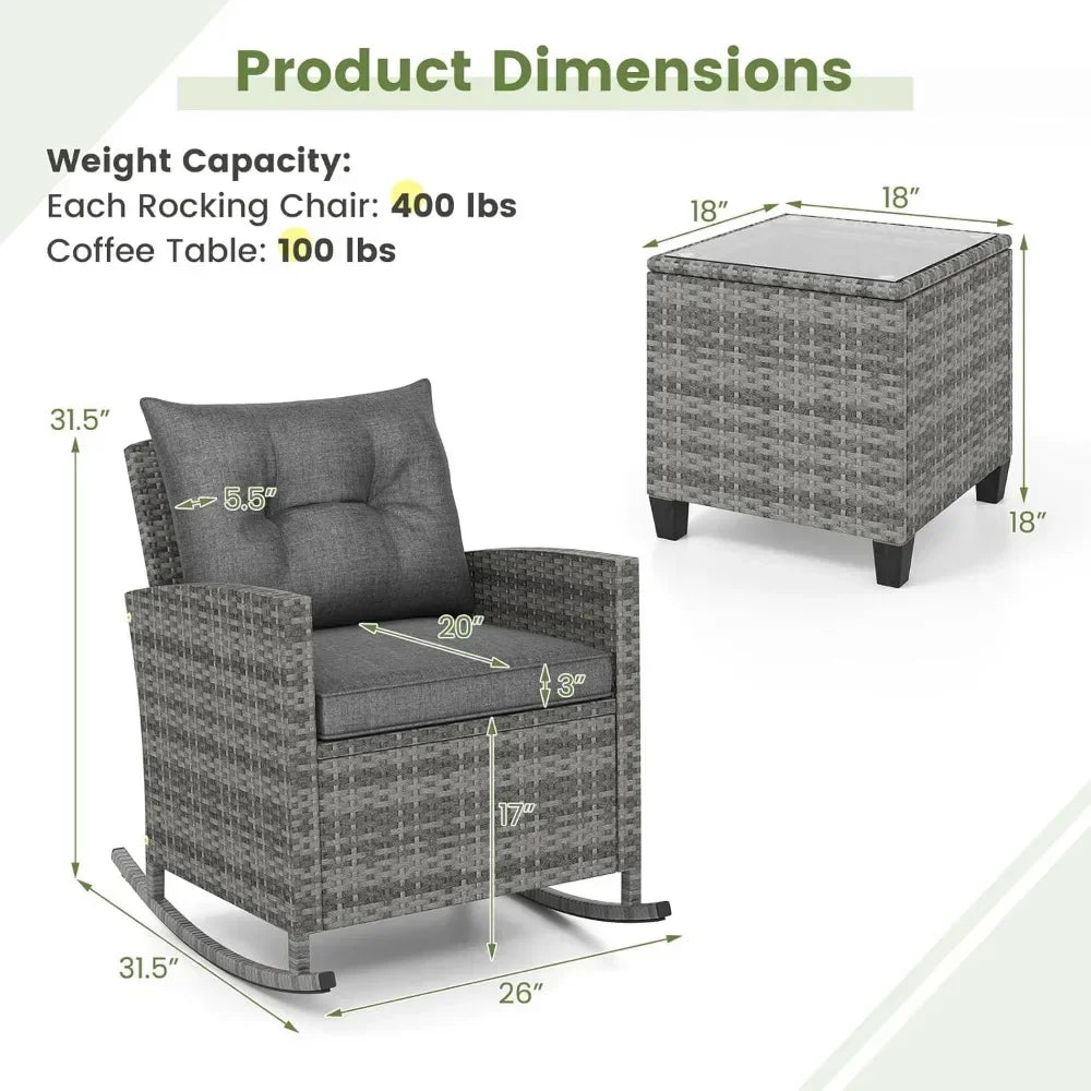 Angduo 3 Piece Patio Rocking Bistro Set Wicker Chairs