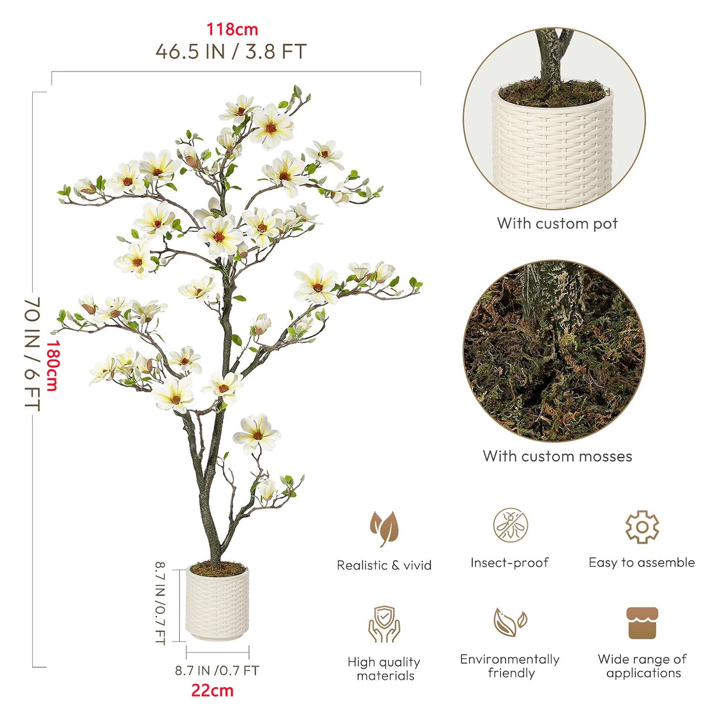 Guangdong Artificial Magnolia Plant With LED Light For Decor