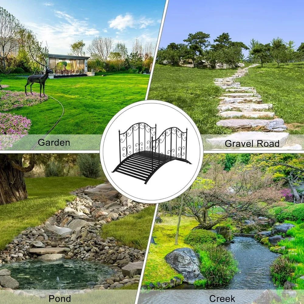 Vingli Garden Bridge Arch for Ponds with Guardrails