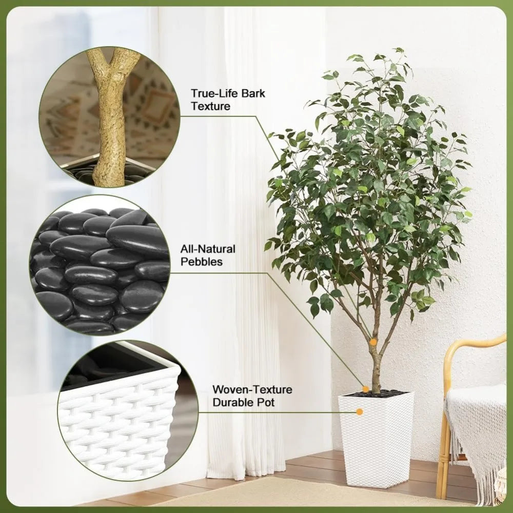 Artificial Ficus Tree With Planter And Silk Leaves Indoor