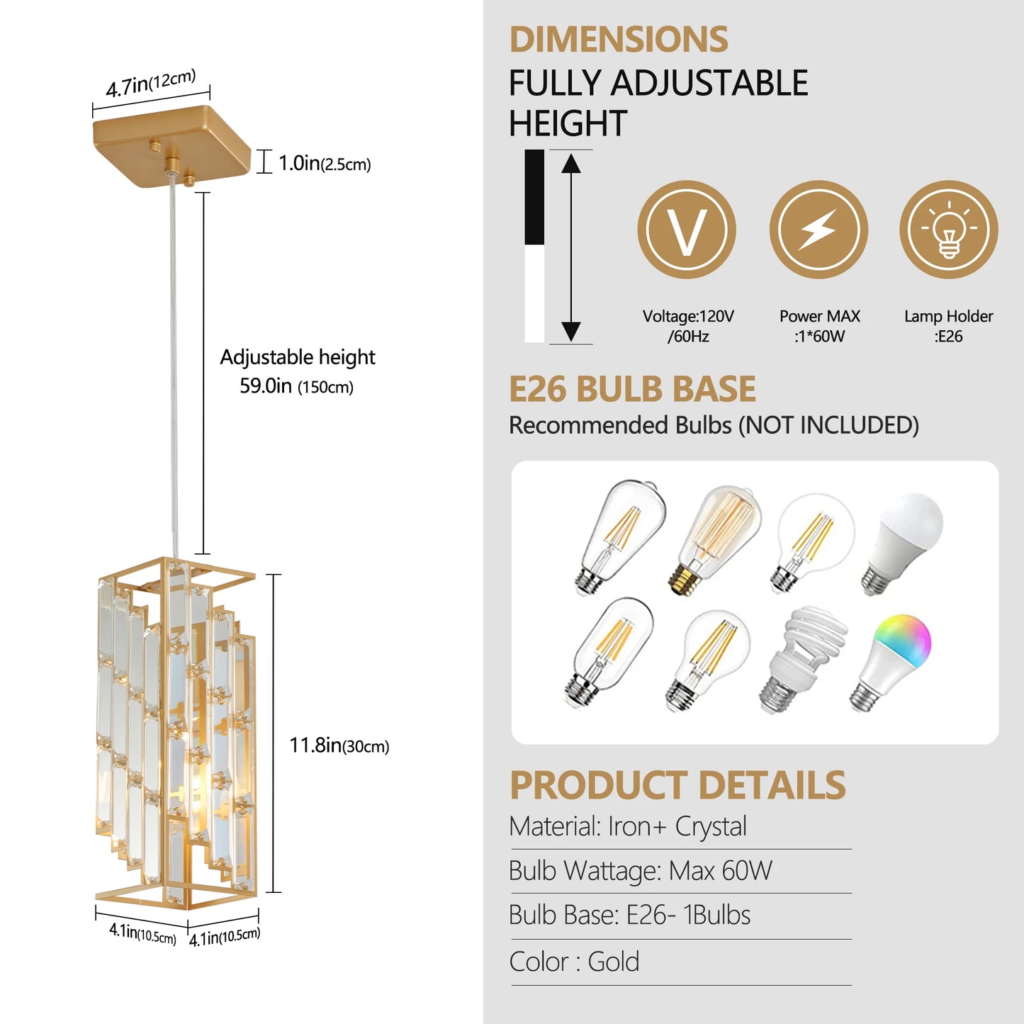 Arlgsite Crystal Pendant Light Modern Hanging Ceiling Lamp