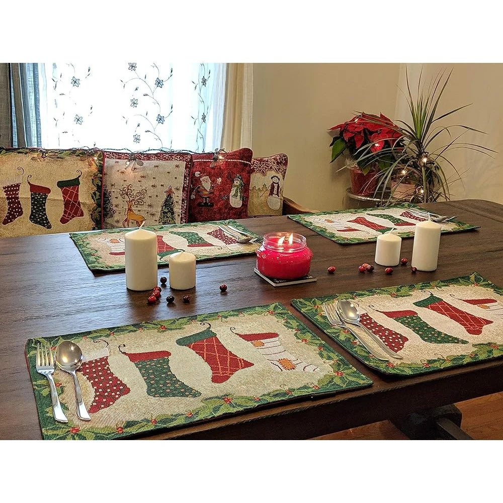 Warm Welcome Decor Christmas Stockings Tapestry Placemat Set