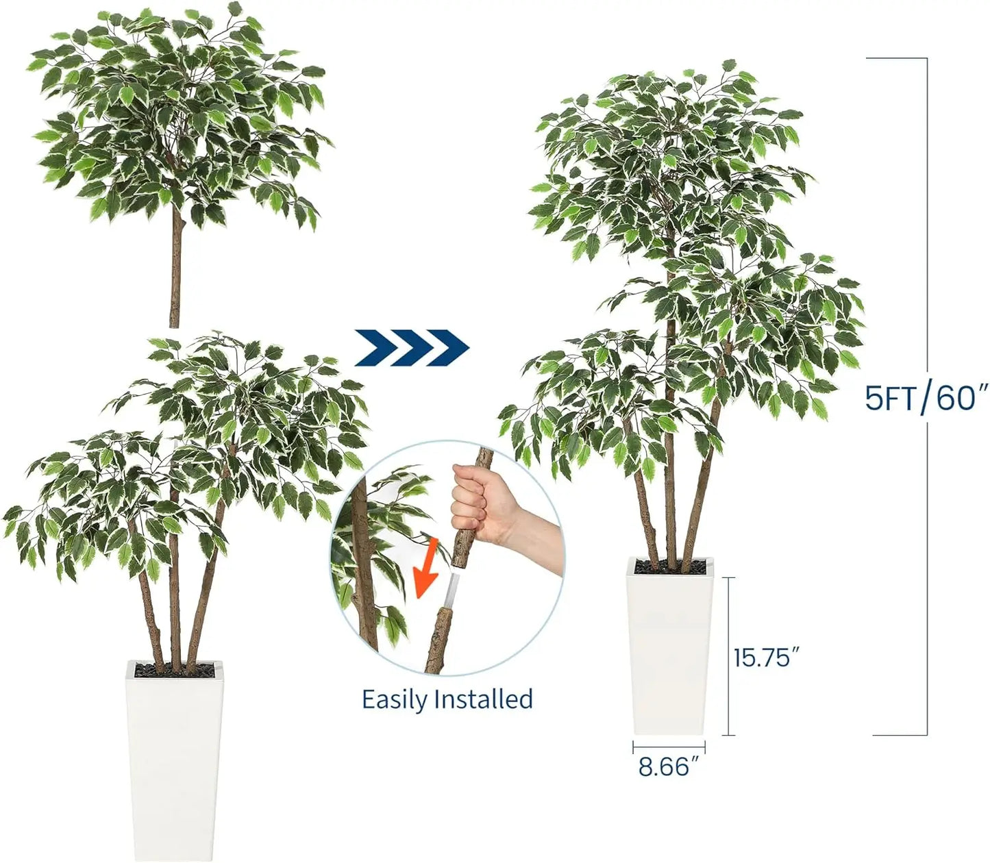 HiMISSCN Artificial Ficus Tree Tall Faux Indoor Plant