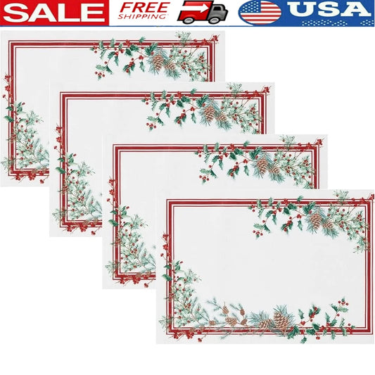 Warm Welcome Decor Winter Holiday Berry Placemats Set Of 4