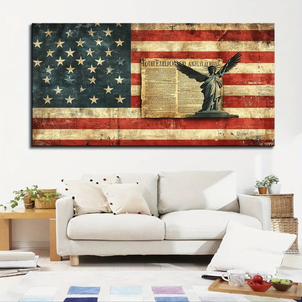 Hign Concerned Vintage American Flag Canvas Mural Decor