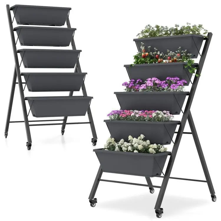 5-Tier Vertical Raised Garden Bed with Wheels and Boxes
