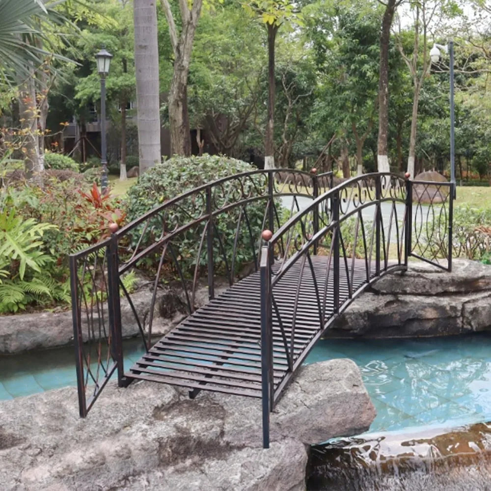 Garden Metal Bridge With Gate And Patterned Siderails