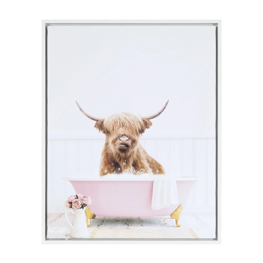 Highland Cow Framed Canvas Art Cute Wall Decor Gift Idea