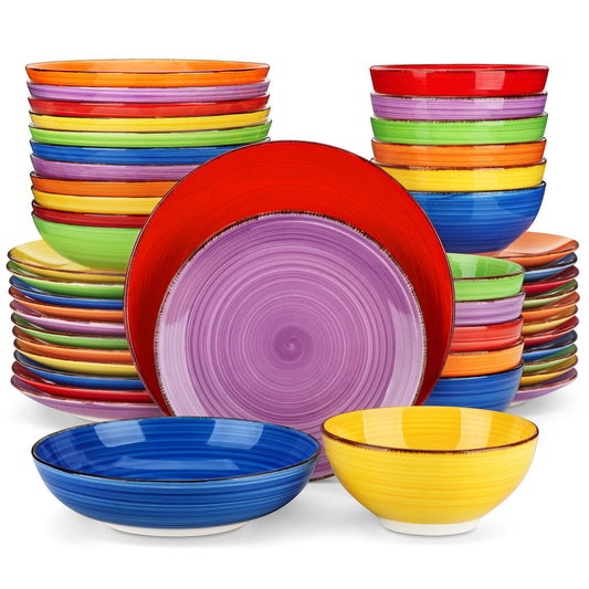 vancasso 12/24/48PCS Multicolor Ceramic Dinnerware Set Handpainted Spirals Pattern Dinner Plates/Dessert/Bowl/Soup Plates