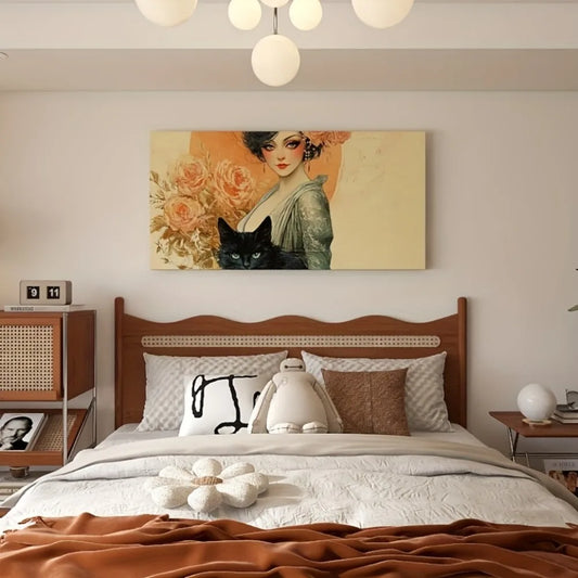 Hign-concerned Canvas Mural Ladies And Cats Living Room Art
