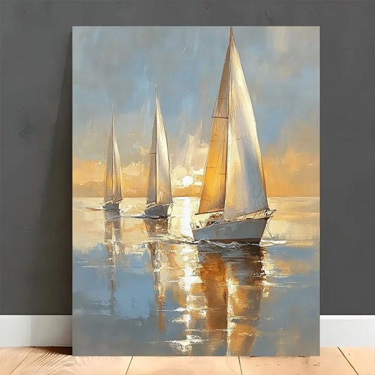 Hign-concerned Sailing Boat At Sea Wood Framed Canvas Art