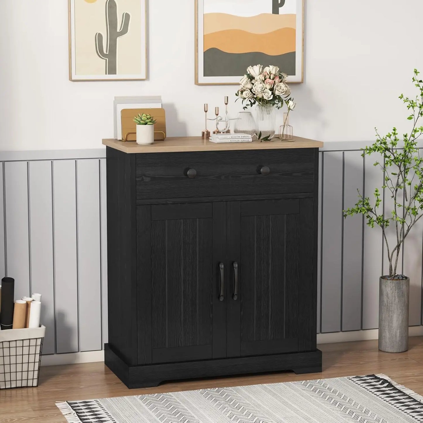 HobbyLane Kitchen Storage Cabinet Modern Buffet With Drawers And Doors