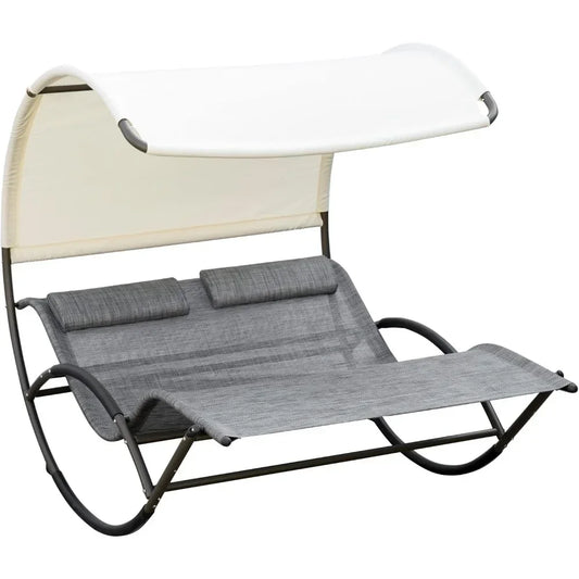 HUANZHUANG Outdoor Double Chaise Rocking Chair Day Bed