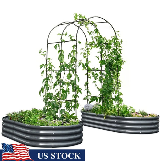 XMSJ Raised Garden Bed with Arched Trellis Galvanized Steel