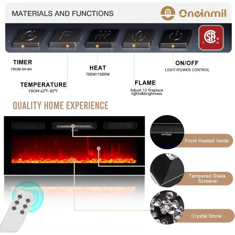 XMSJ Modern Electric Fireplace TV Stand With LED Flame