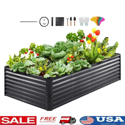 XMSJ Galvanized Metal Raised Garden Bed Planter Box