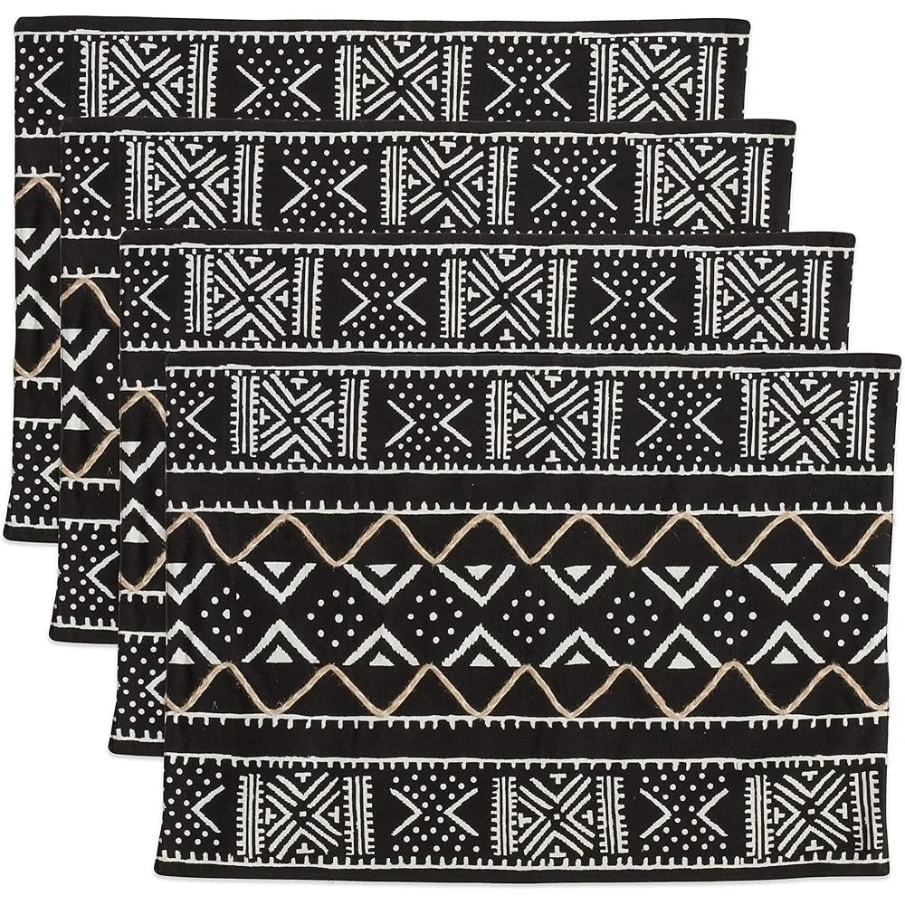 Warm Welcome Decor Mud Cloth Placemats Set of 4 Cotton