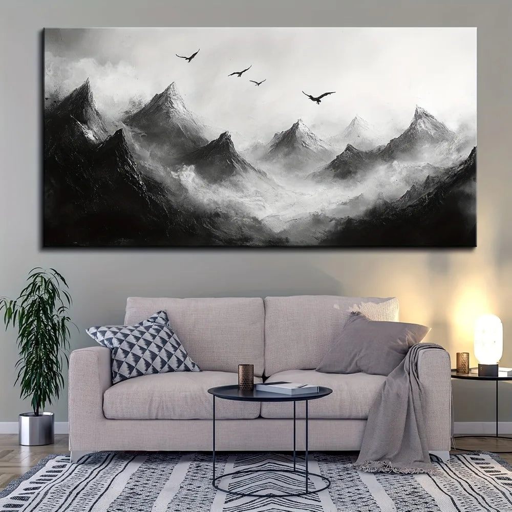 Hign-concerned Pine Solid Wood Frame Mountain Canvas Mural