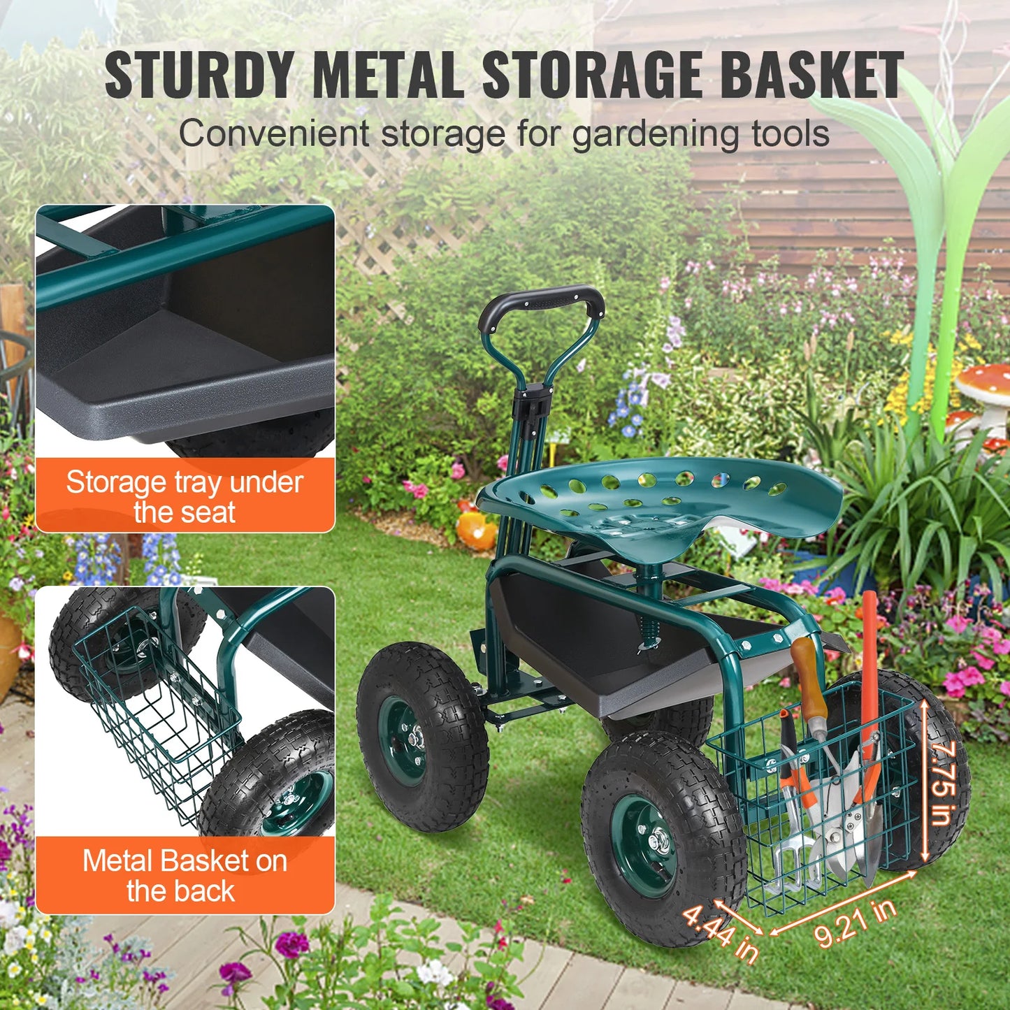 VEVOR Rolling Garden Cart With Seat And Wheels For Planting