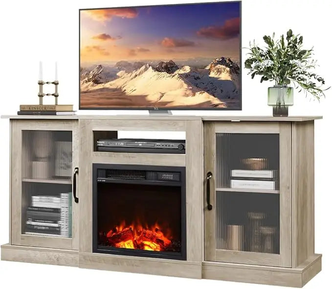 XMSJ Fireplace TV Stand with Built-In Electric Heater Console