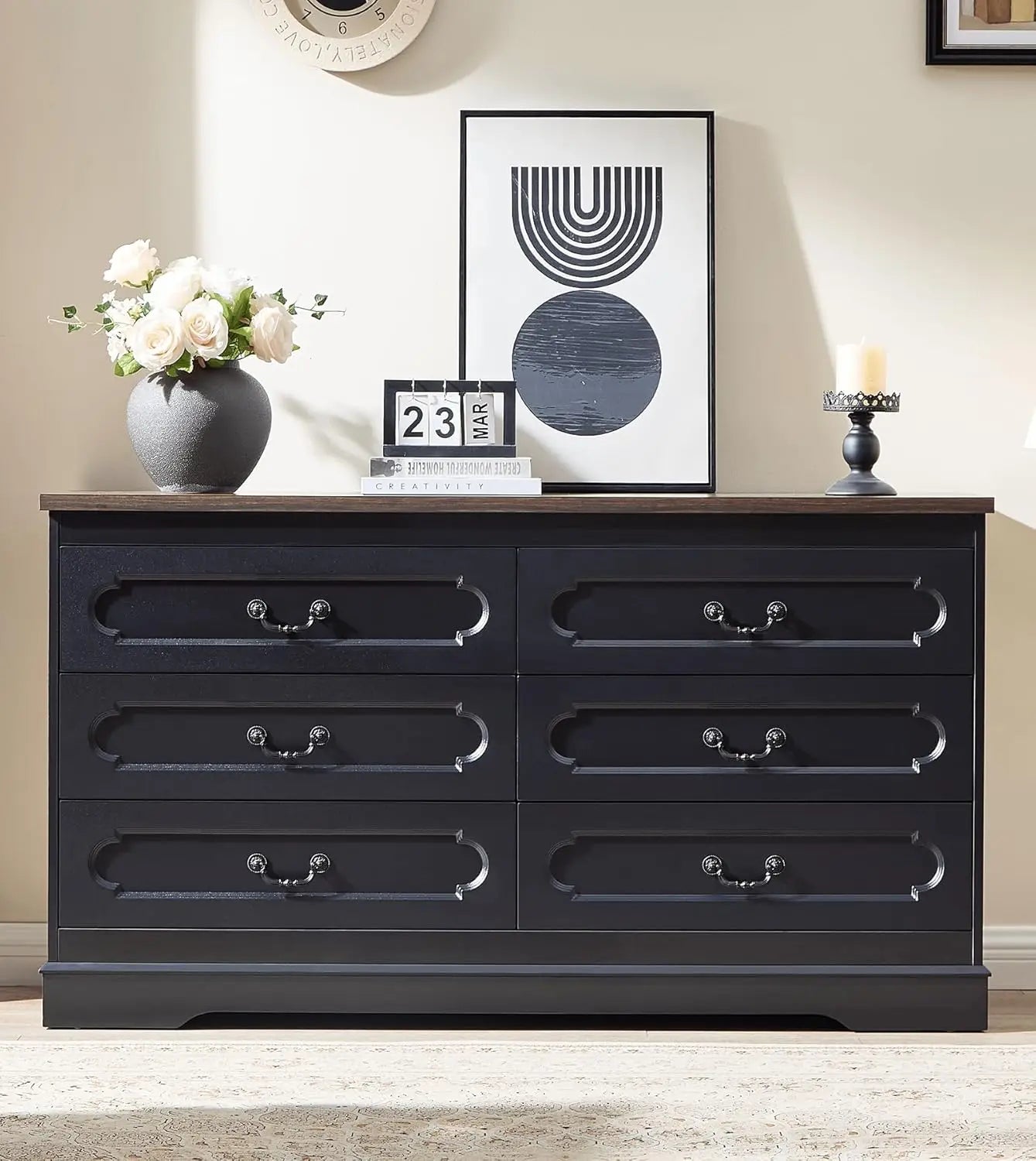 Dresser for Bedroom Farmhouse Cherry Wood Chest of Drawers for Bedroom Dresser, Rustic Wide Drawers Dressers