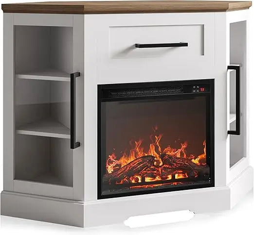 Color Modern Corner TV Stand with Electric Fireplace Heater