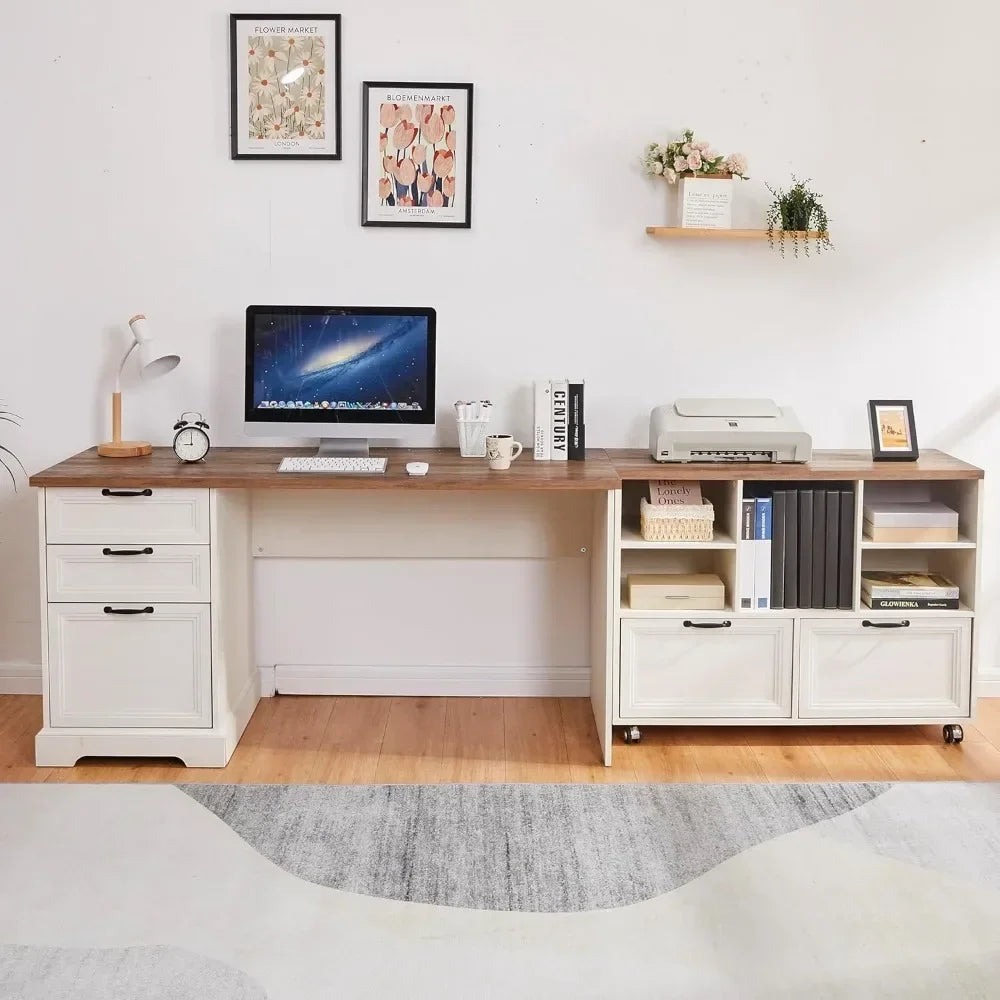 ANGDUO L Shaped Executive Desk With Adjustable File Cabinet