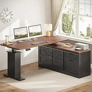 Farmhouse L Shaped Standing Desk, 55 inch Height Adjustable Corner Desk