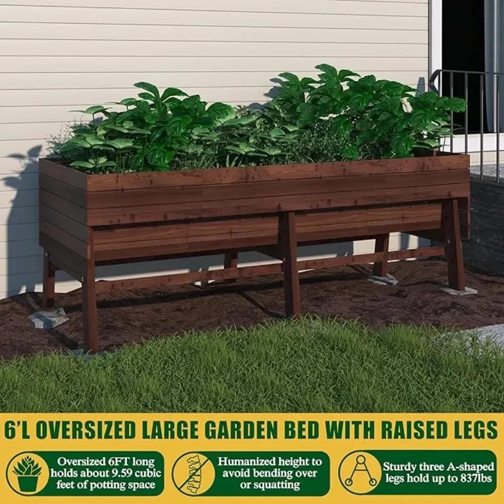 JIAOYING Raised Garden Bed With Legs Cedar Wood Planter