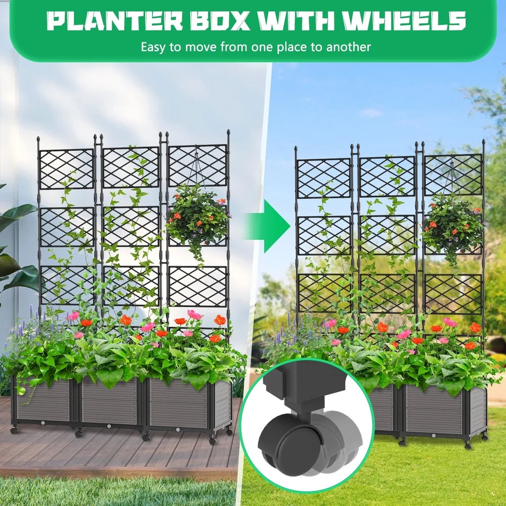 XMSJ Vertical Planter Box Trellis With Wheels Self Watering