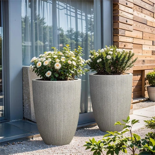 Warm Welcome Decor Set 2 Planters Modern Striped Concrete