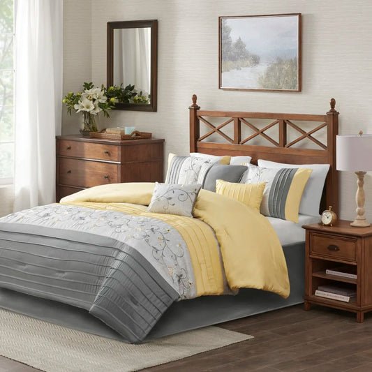 Hong Kong Embroidered 7 Piece Comforter Set Deluxe Essentials