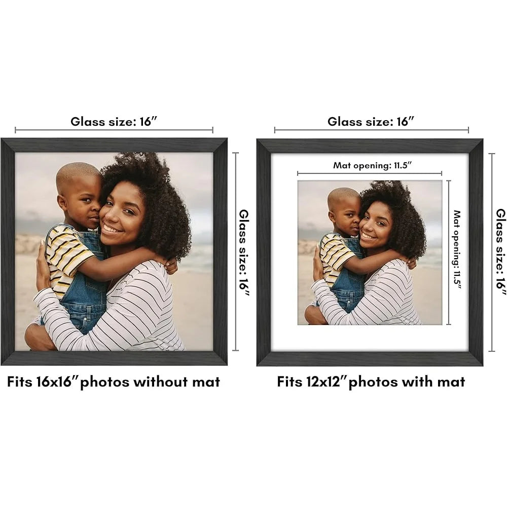 16x16 Picture Frame with Polished Plexiglass Display 12x12 with Mat or Showcase 16x16 Photos Wall Mount Gallery Style Modern