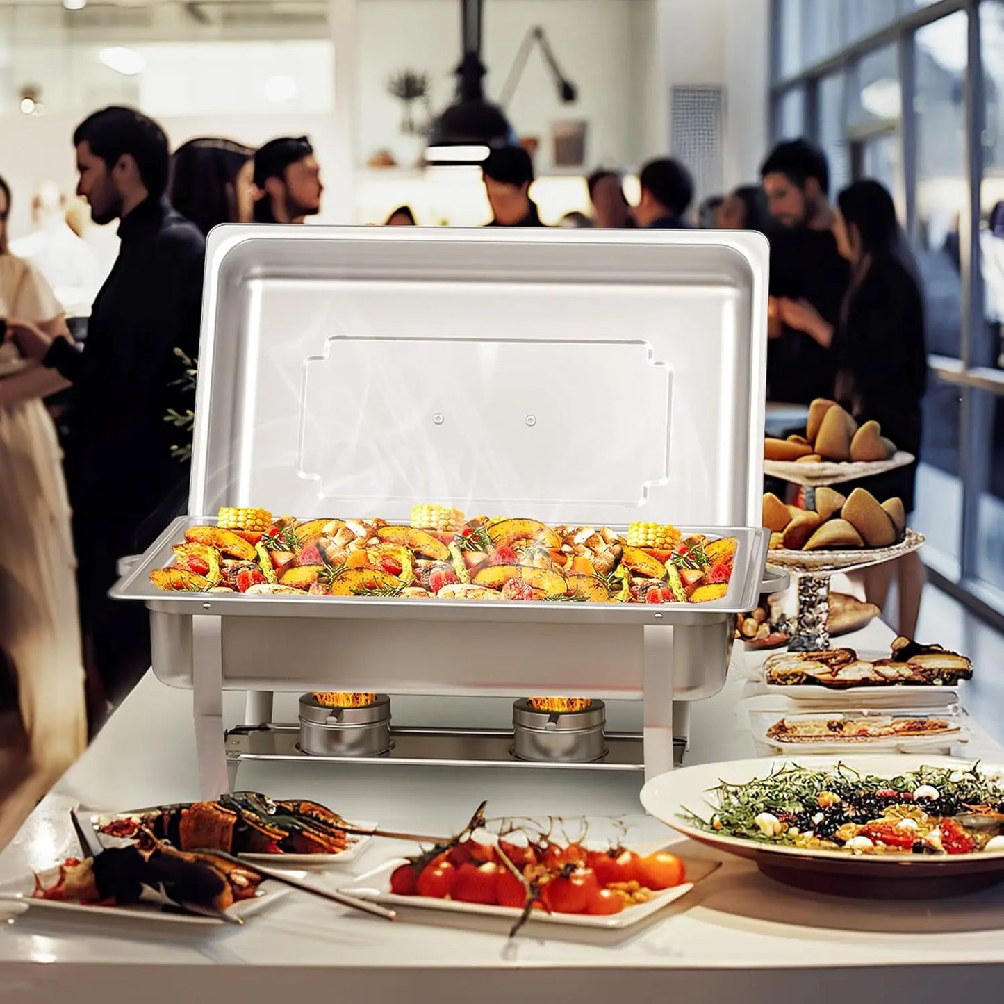 2/4/6/ Pack Rectangle Chafing Dish with Lid Holder Gas Fuel Can Food Pan Hotel Gardern Wedding Buffet Food Warmer Meal Plates