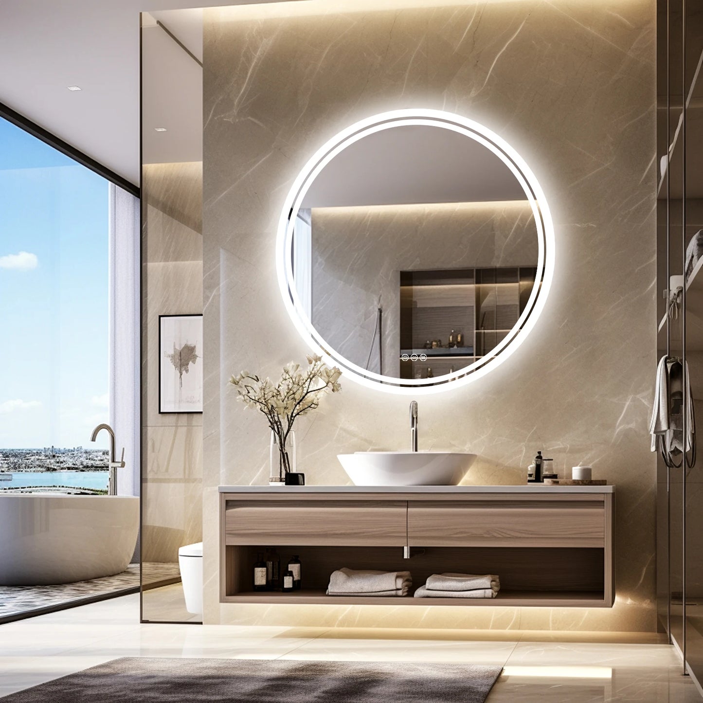 Wisfor Round LED Bathroom Mirror Backlit Anti Fog IP65