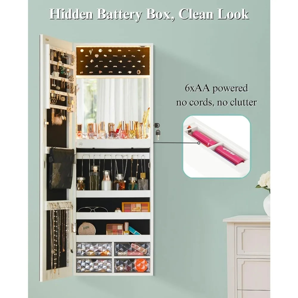 Hign Concerned LED Jewelry Cabinet Mirror With Storage