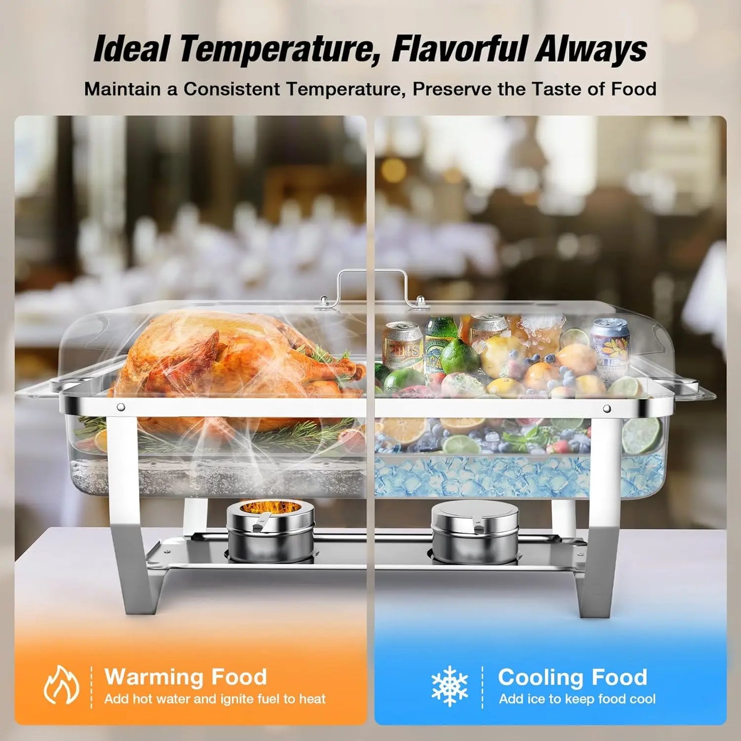2/4/6/ Pack Rectangle Chafing Dish with Lid Holder Gas Fuel Can Food Pan Hotel Gardern Wedding Buffet Food Warmer Meal Plates