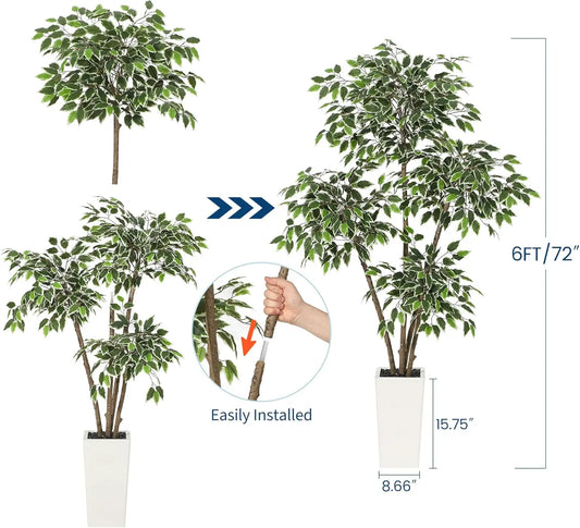 HiMISSCN Artificial Ficus Tree Tall Faux Indoor Plant