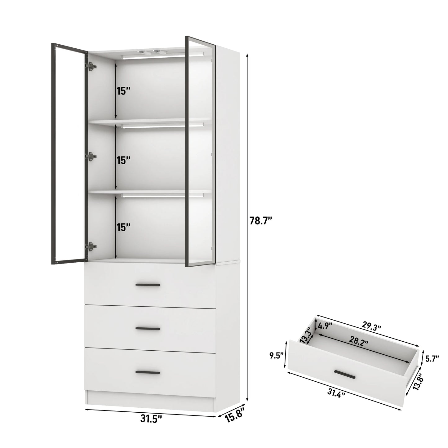 QiaoShiRen Modern Display Cabinet With LED Lights And Glass Doors