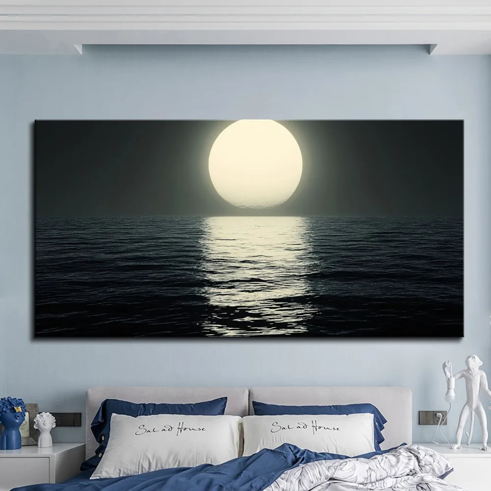 Hign Concerned Elegant Moon Ocean Landscape Wall Art Print