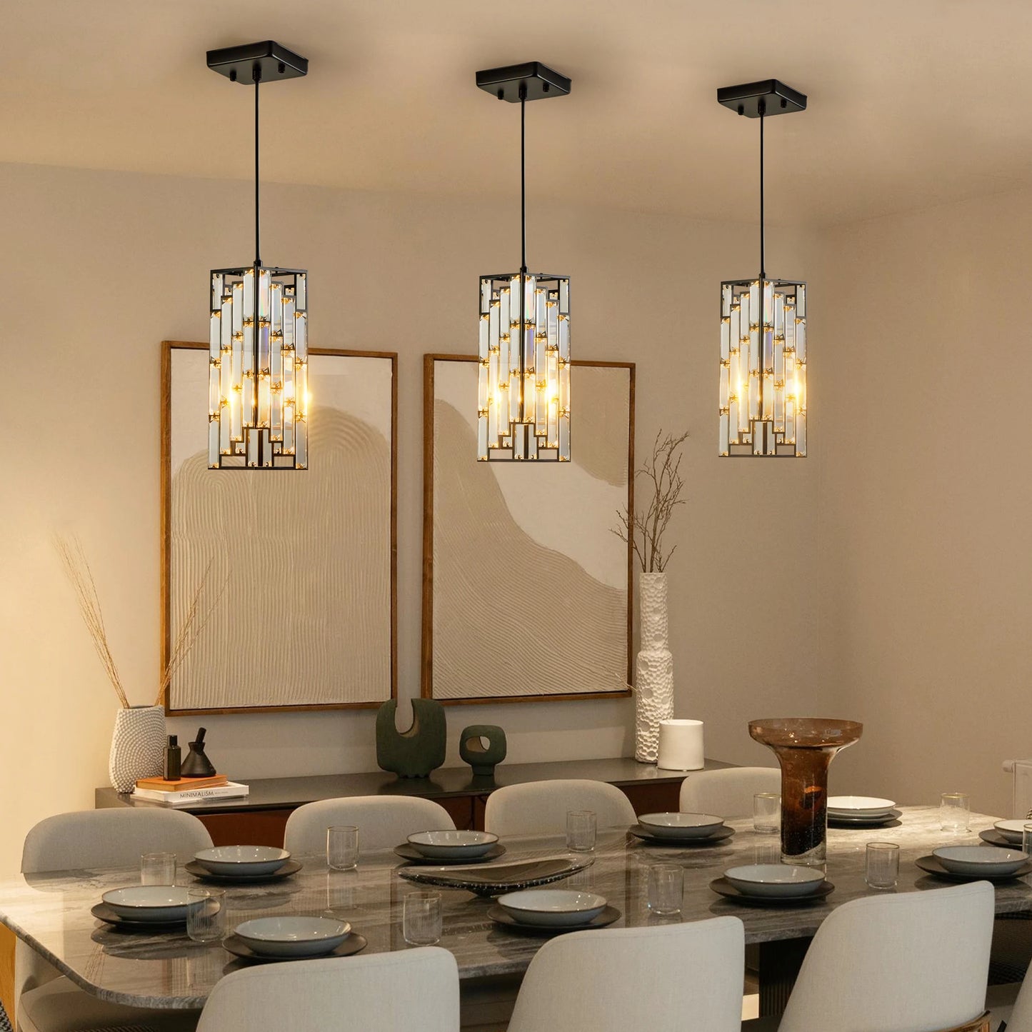 ARLGSITEC Modern Crystal Pendant Light Three Pack Set