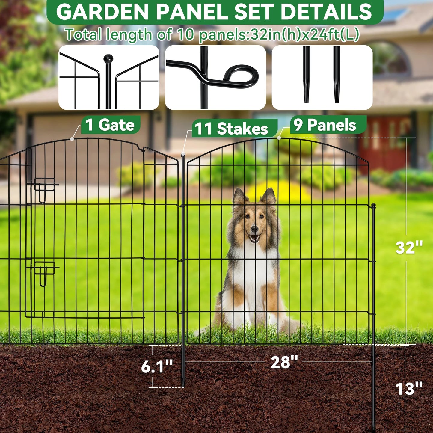 No Dig Decorative Garden Fence With Gate Outdoor Easy Setup