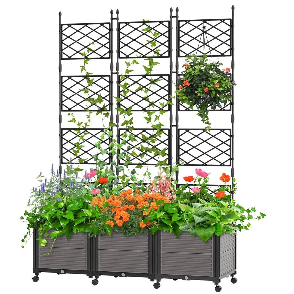 XMSJ Vertical Planter Box Trellis With Wheels Self Watering