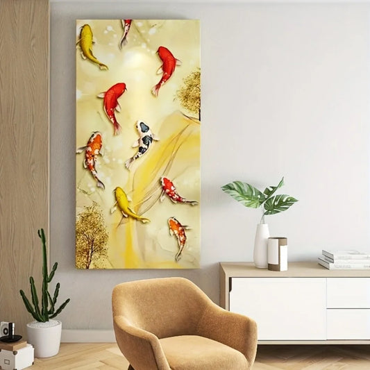 Hign-concerned Koi Fish Canvas Art With Gold Embellishment