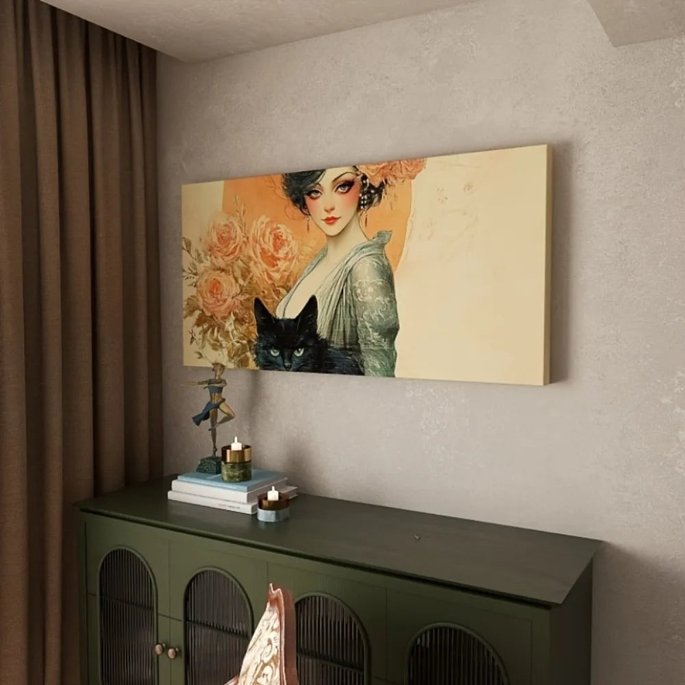 Hign-concerned Canvas Mural Ladies And Cats Living Room Art
