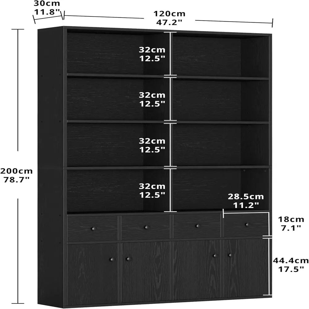 IRONCK Bookcase With Drawers And Doors 6-Tier Floor Display Shelf