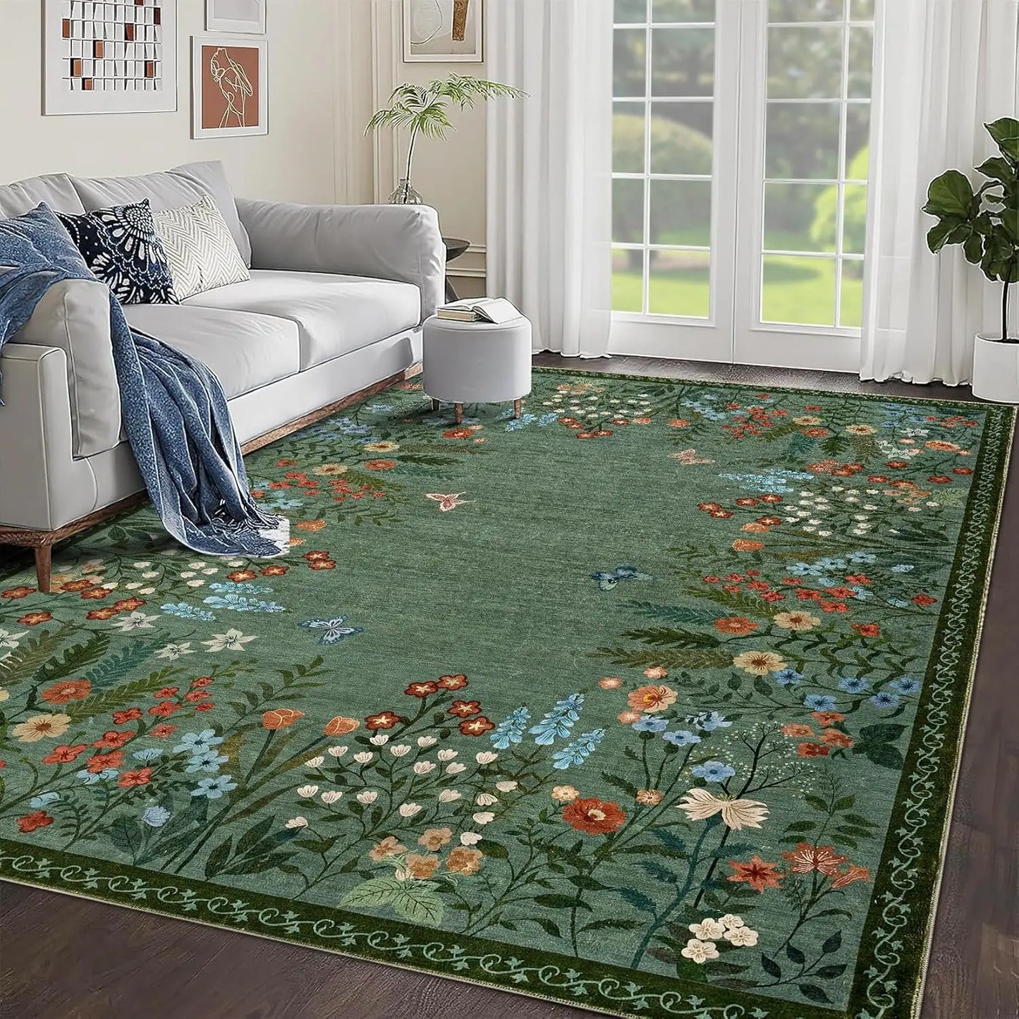 HiMISS Boho Washable Floral Area Rug for Home Decor