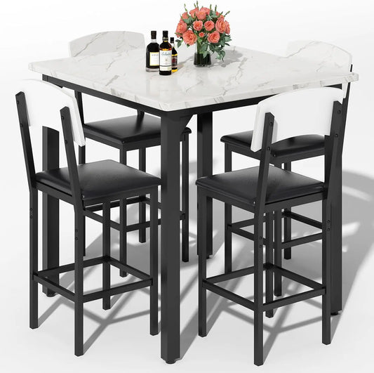 Warm Welcome Decor Dining Table Set For 4 With Bar Stools