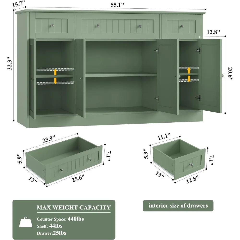 Color Modern Moroccan Style Sideboard Buffet Cabinet With ExtensiveStorage Drawers