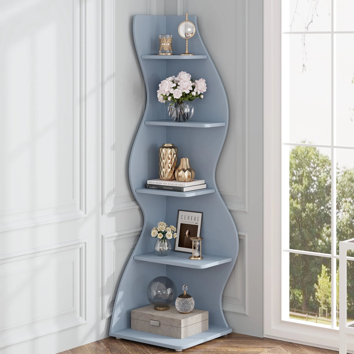 Tribesigns Five Tier Corner Shelf Wall Bookcase Organizer